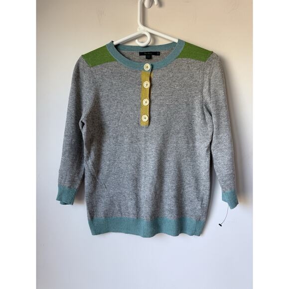 Boden Pink Colorblock Buttons Sweater Cozy Size 12 Gray Cashmere Angora Blend - Picture 1 of 7